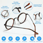 JOLLYNOVA Retro Round Blue Light Blocking Reading Glasses for Women Men,Metal Anti UV Readers (Leopard & Single Vision, 2, x)