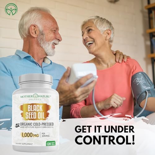 Black Seed Oil Capsules 1000mg, Organic Cold Pressed Black Cumin, High TQ, Immune & Joint Support, 120 Count (2 Month Supply)