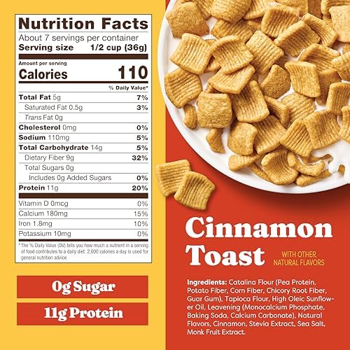 Catalina Crunch Protein Cereal | Sugar Free Breakfast Cereal with 11g of Protein | Gluten Free, Keto Friendly | Cinnamon Toast - 9 oz. Bag (Pack of 1)