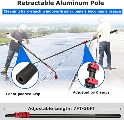 ANUU Water Fed Pole Kit, Telescopic Extension Pole Cleaning Kit Aluminum Outdoor Window Cleaner w/Hose, Cleaning and Washing Tool for Window Glass, Solar Panel,55cmbrush-36FT/10.8M