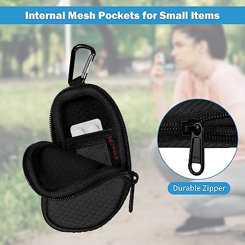 MEDMAX Neoprene Asthma Inhaler Holder, Protective Portable Travel Handy Holster, Lightweight Carrying Case with Carabiner Clip and Mesh Pocket Inside, Inhaler Not Included (Case Only) (Black)