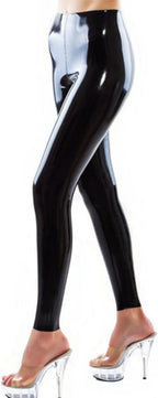 Women Black Latex Pants Without Zipper Tight Slim Mid Waist Trousers Leggings