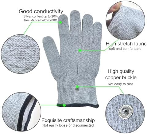 Conductive Silver Fiber Gloves,Grounding Gloves,Release Static Electricity,Massage Glove,Touch Screen,1 Pair(Includes 2 Grounding Wire)