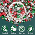 Twisweet Christmas Sprinkles, Edible Pearls for Cake Decorating, Red Green Silver Sugar Sprinkles for Baking, Mix Size Candy Pearls, Cake Topper Ice Cream Cupcake Cookie Toppings Dessert Decorations, Holiday Christmas Party Supplies (130g/4.58oz)