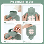 500ml Hot Water Bottle, 2-in-1 Small Hot Water Bottle with Cover Warm Water Bag with Soft Premium Faux Fur Cover Water Bag for Cold & Hot Compress Mini Hot-Water Bag for Women Men (Green)