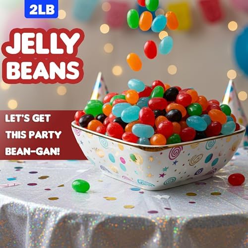 Jelly Beans – 2 lb Bulk Bag | Assorted Flavors: Strawberry Orange, Blue Raspberry, Watermelon, Grape, & Apple | Perfect for Candy Lovers, Parties, Easter & Gifting