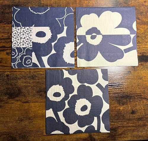 IHR Ideal Home Range Cocktail Napkins Marimekko Disposable 3-Ply Paper Party Napkin Pack, 5" x 5", Unikko Kollaasi (Dark Blue), 20-Count