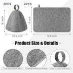 Jiuguva 4 Pcs Sauna Hat Natural Felt Sauna Cap for Men and Women Saunas Accessories Include Felt Hat & Banya Heat Floor Mat Head Insulation Vaporarium for Spa Bench Bath Shower Gift, Gray (19.5'')