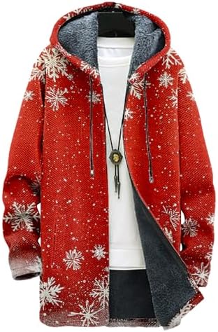 MARSVOVO Mens Cardigan Sweater Cool Graphic Lined Fleece Long Coat Zip With Pockets Fashion Coat Warm Fitted Jacket