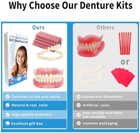 DIY Denture Temporary Veneers Kit for Women and Men, Upper and Lower Tooth Replacement Kit, Nature and Comfortable (1 Count (Pack of 1)