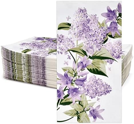 Gift Boutique 100 Lilac Floral Guest Napkins Disposable Purple Lavender Flowers Dinner Paper Hand Napkin for Spring Bathroom Powder Room Birthday Party Supplies