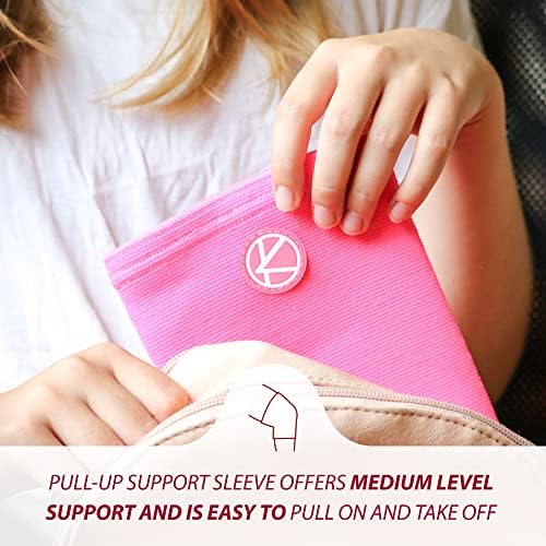 KARM Kids Knee Brace Sleeve - Youth Knee Compression Sleeve for Kids, Child - Support for Pain, Sports, Football, Basketball, Gymnastics, Recovery, Boys & Girls (Neon Pink)