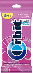 ORBIT Gum Bubblemint, Individually Wrapped Chewing Gum Sugar Free, 3 Packs of 14 Pieces (42 Total Pieces)