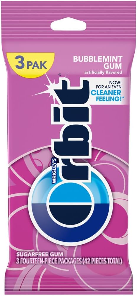 ORBIT Gum Bubblemint, Individually Wrapped Chewing Gum Sugar Free, 3 Packs of 14 Pieces (42 Total Pieces)