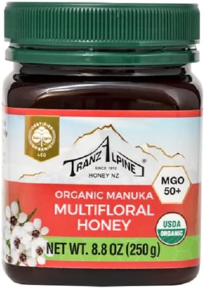 Tranzalpine Organic Manuka Multifloral Honey Blend MGO 50+, No Artificial Flavours, Non GMO, 8.8 Ounce (Pack of 1)