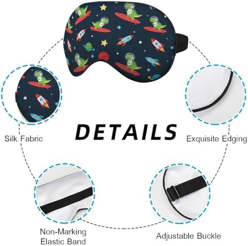 Astronaut Dinosaur Sleep Eye Mask Eye Cover Rex Tyrannosaurus Space Surf Funny Animal Silk Eye Mask for Sleeping with Adjustable Strap for Travel Nap Shift Work Office