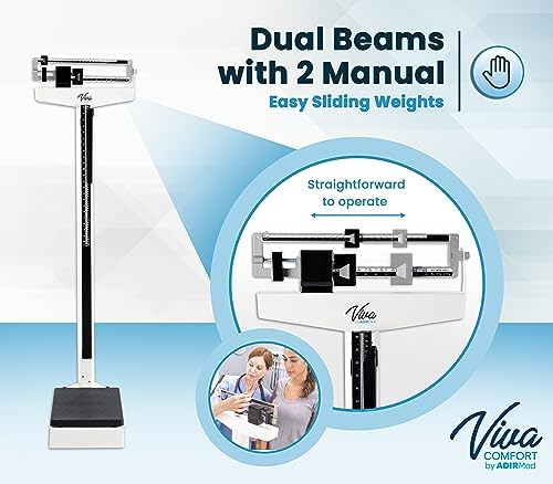 AdirMed Mechanical Physician Scale with Height Rod - Manual Measuring Scale - Eye-Level Display Dual Reading Die-Cast Beam with Two Sliding Weights & Retractable Height Rod