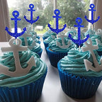 24PCS Anchor Cupcake Decorations Nautical Theme Cupcake Toppers Cupcake Picks Food Fruit Picks for Nautical Navy Theme Ocean Party Baby Shower Birthday Wedding Party Decorations