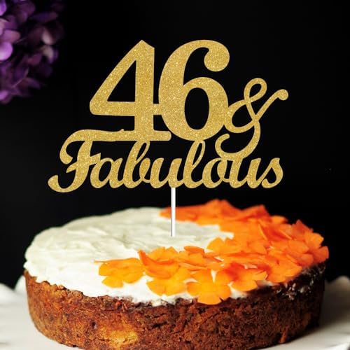 46 & Fabulous Cake Toppers Gold Glitter, Happy 46th Birthday Cake Topper Cheers to 46 Years Old Bday Decoration, Forty-six and Fabulous Cake Decorations for 46th Birthday Anniversary Party