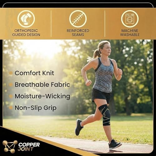 CopperJoint Pull On Knee Brace Women Workout - Copper Infused Knee Sleeves for Men, Elastic Compression Knees Support Braces for Fitness, Volleyball, Basketball, Running, Sports XL