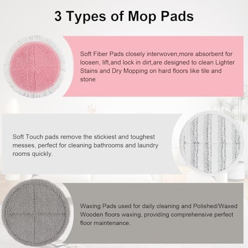 Spin Cordless Electric Mop Pads: 7.5/7.48/7.28/7 Inch Steam/Electric Mop Pads Replacement for Vmai/eous/idoo/alfabot/devoac - Round Velcro Scrubber Reusable Mop Pads Refill for Floor Cleaning 8 Pack