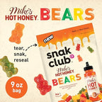 Snak Club Mike’s Hot Honey Bears Gummy Candy, Soft and Chewy Gummy Bears with Sweet Heat, Unique Candy Snacks, 9 oz Family Size Bag