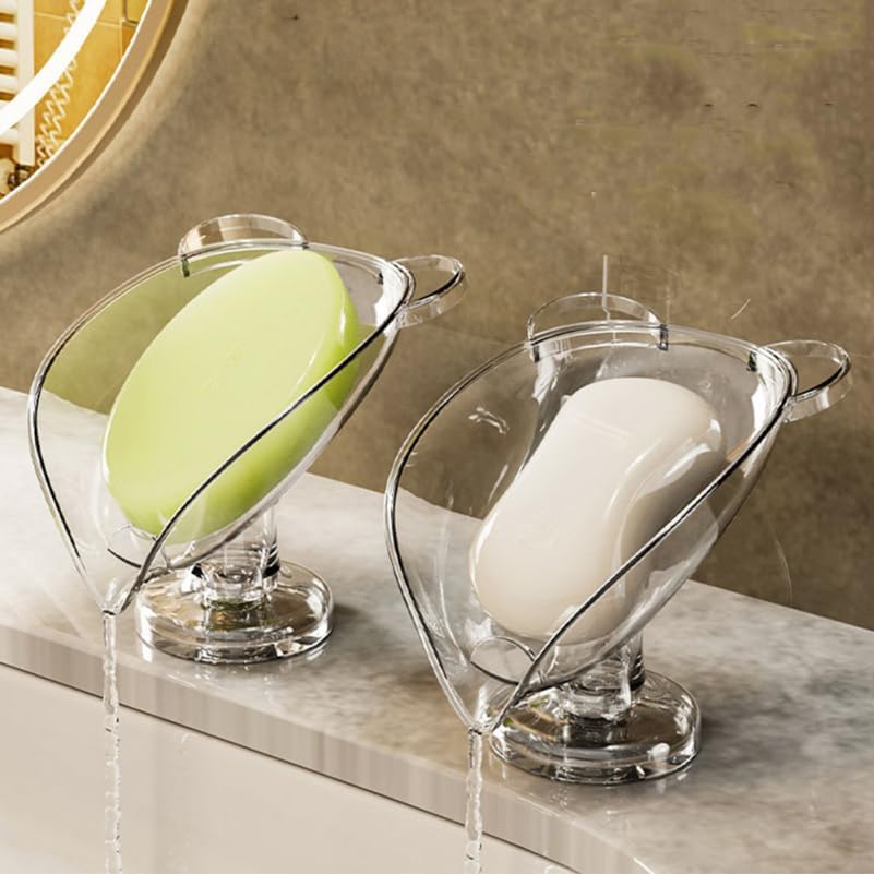 Amosfun 2pcs Soap Holder Self Draining Bar Soap Dishes Bathroom Shower Sponges Stand Trays Easy to Clean Suitable for Bathroom Kitchen Sink 4.4 x 3.9 x 4.6 Inch