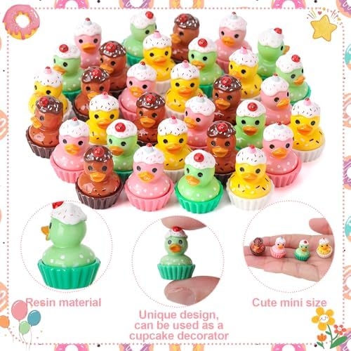 32 Pack Cupcakes Ducks Toy Figures, Novelty Cupcakes Duck, Tiny Ducks to Hide, Birthday Party Favor Gift Decoration (4 Styles)