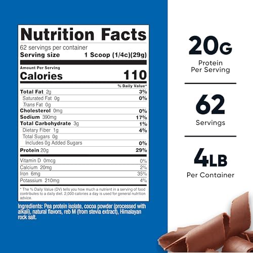 Nutricost Pea Protein Powder (4 LBS) Chocolate - 20g of Vegan Pea Protein Isolate, GMO-Free, Gluten-Free, 62 Servings