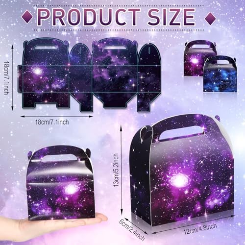 Nezyo 24 Pcs 4.8 x 2.4 x 5.2 Inches Space Party Favor Boxes Small Galaxy Gable Boxes Solar System Planet Cardboard Gift Candy Goodie Bags for Space Theme Birthday Party Supplies(Galaxy)