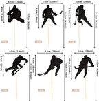 24 PCS Hockey Cupcake Toppers Black Glitter Hockey Players Cupcake Picks Ice Hockey Sports Theme Baby Shower Boys Girls Birthday Party Cake Decorations Supplies