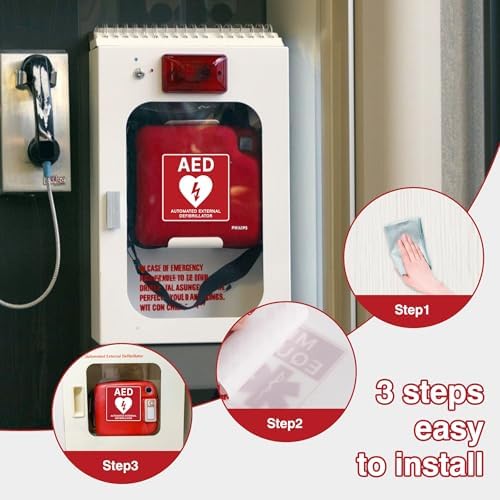 3PCS AED Sign Stickers, Waterproof Durable Automated External Defibrillator Inside Label, Emergency AED Accessories for AED Wall Cabinet, Home & Box 5.1''x5.1''