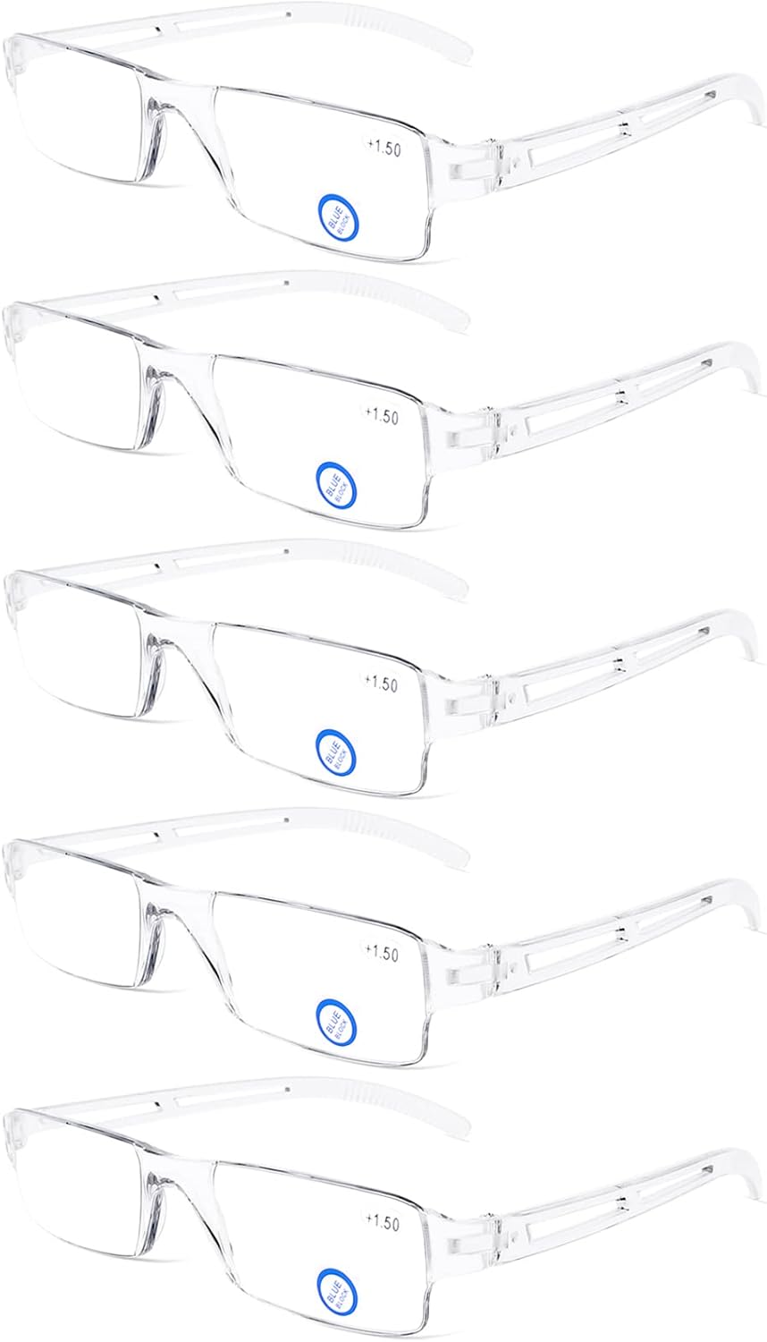 DOOViC 5 Pack One-Piece Design Reading Glasses Lightweight Blue Light Blocking Computer Readers for Women Men