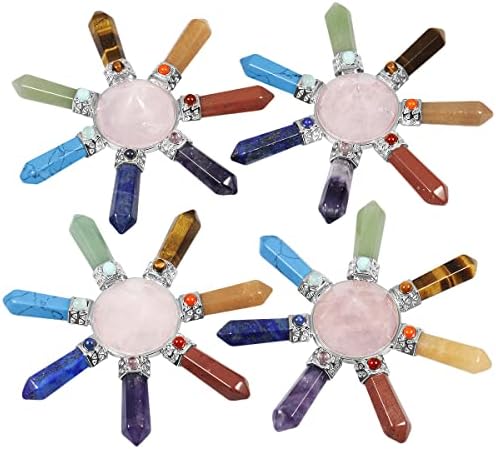 Rockcloud Cone & 7 Chakra Points Energy Generator,Reiki Healing Crystal Stone,Rose Quartz