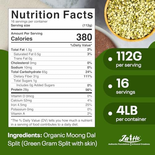 Jai Ho Certified Organic Moong Mung Split Dal with Skin Husk 4 lb | Green Gram Split | USDA Organic | Non-GMO | Chemical-Free | Kosher