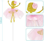 Blulu 48 Pieces Ballerina Cupcake Toppers Tutu Dress Ballet Cupcake Picks Glitter Ballet Cake Decorations Girl Toothpicks Cake Decor for Girls Birthday Party Favors Supplies