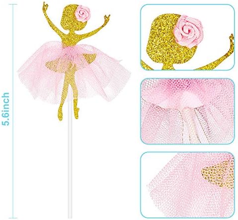 Blulu 48 Pieces Ballerina Cupcake Toppers Tutu Dress Ballet Cupcake Picks Glitter Ballet Cake Decorations Girl Toothpicks Cake Decor for Girls Birthday Party Favors Supplies