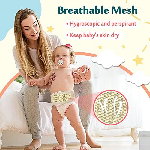 Mybow Umbilical Hernia Belt Baby, Infant Belly Button Band, Umbilical Cord Cover for Newborn Abdominal Binder, Hernia Support Truss, Belly Button Shaper, Adjustable Navel Band with 3 Compression Pad