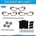 Reading Glasses with Light Bright LED Readers with Lights Reading Glasses Lighted Magnifier Nighttime Reader Compact Full Frame Eyewear Clear Vision Unisex Clear Vision Lighted Eye Glasses (+250)