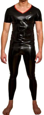 Sexy Black Short Sleeve Men's Neck Entry Latex Rubber Round Collar Customize,Red,Medium