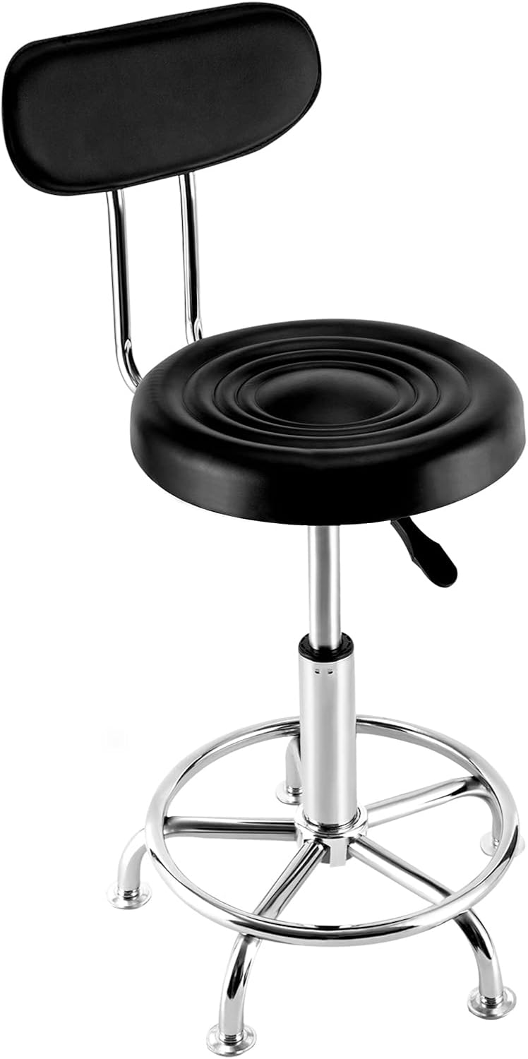 Hydraulic Shop Stool - Height Adjustable Swivel Round Tall Stool Chair with Back Suppor for Salon Tattoo Work Office Massage (Black)
