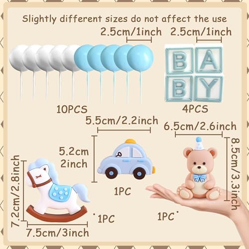 JeVenis Blue Bear Cake Decoration With Gold Balls Topper for Baby Shower and Birthday
