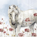 Set of TWO INDIVIDUAL *Luncheon Size* Paper Napkins - NOT PACKS - (Design #2642) - BEAUTIFUL WILD WHITE HORSE, FLOWERSfor Decoupage, Art, Craft, Mixed Media