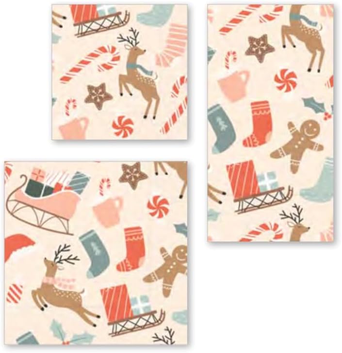 IHR Ideal Home Range Dinner Napkins Disposable 3-Ply Paper Guest Hand Towels, 8.5" x 4.5", Dancing Deer Gingerbread, 16-Count