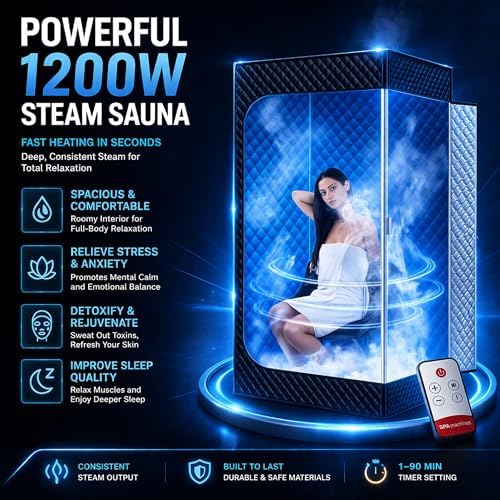 Portable Steam Sauna for Home,at Home spa,Relaxation,hot Tent,Personal Steam Room,Sauna Box,Home Sauna,Folding Chair,Remote Control,9 Levels (Quilted)