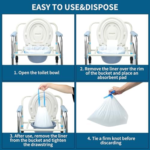 Commode Liners with Absorbent Pads | 50Bags+50Pads for Bedside Toilet Chair Bucket | Universal Fit | Bedside Commode Liners and Pads(50Bags + 50Pads)