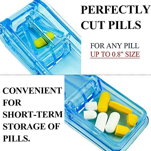 JohnBee Pill Cutter | Best Pill Cutter for Small or Large Pills | Designed in The USA| Cuts Vitamins | Includes Keychain Pill Holder (Blue)
