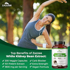 Zazzee White Kidney Bean 10:1 Extract, 1800 mg per Serving, 200 Vegan Capsules, 2+ Month Supply, Phaseolus Vulgaris, Digestive Support, 10X Strength, 100% Vegetarian, Non-GMO, Made in the USA