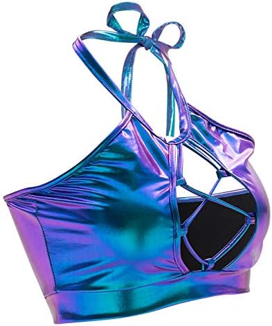Women's Rave Outfit Sets For Women Festivals 2 Pcs Metallic Tops Skirt EDM Party Club Holographic Rave Outfits