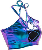 Women's Rave Outfit Sets For Women Festivals 2 Pcs Metallic Tops long Skirt EDM Party Club Holographic Rave Outfits